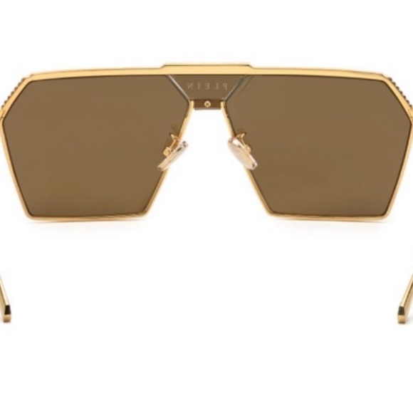 Philipp Plein Gold Titanium Geometric Sunglasses | Luxury Designer Frame w/ Case